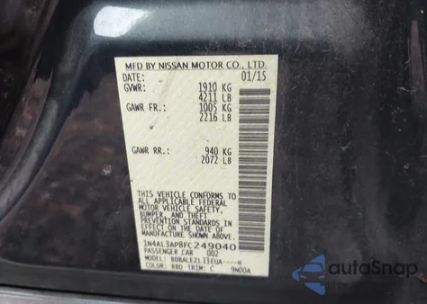 2015 Nissan Altima 2.5 S z USA, uszkodzony, nr VIN 1N4AL3AP8FC249040